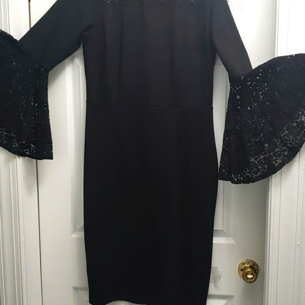 NY & Co Black Lace Sleeve Dress. SIZE Large - Picture 4 of 8